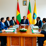 **

"A peace negotiation scene in Addis Ababa, Ethiopia. Diplomats in professional attire sit around a table, discussing terms. Background shows the Ethiopian flag and symbols of unity. Fully clothed, appropriate content, safe for work, professional setting, perfect anatomy, natural proportions, modest clothing."

**