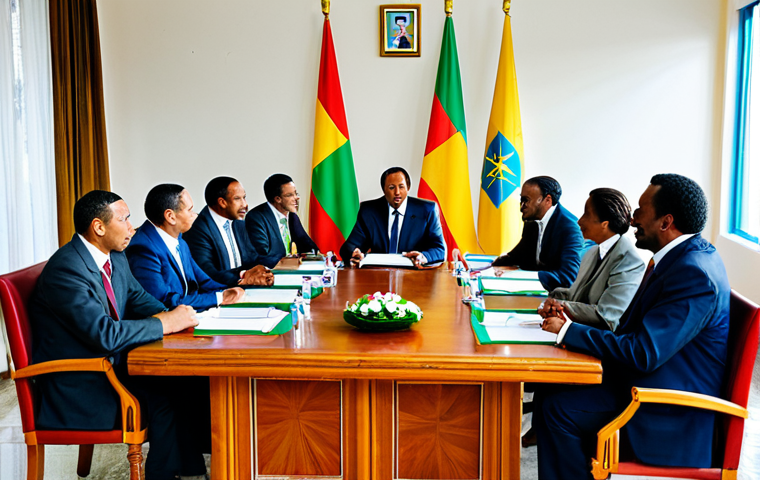 **

"A peace negotiation scene in Addis Ababa, Ethiopia. Diplomats in professional attire sit around a table, discussing terms. Background shows the Ethiopian flag and symbols of unity. Fully clothed, appropriate content, safe for work, professional setting, perfect anatomy, natural proportions, modest clothing."

**