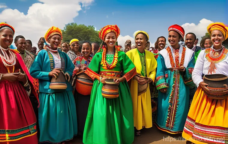 에티오피아 민족 구성 및 특징 - **"A vibrant and joyous Ethiopian cultural festival. The scene depicts a diverse group of Oromo and ...