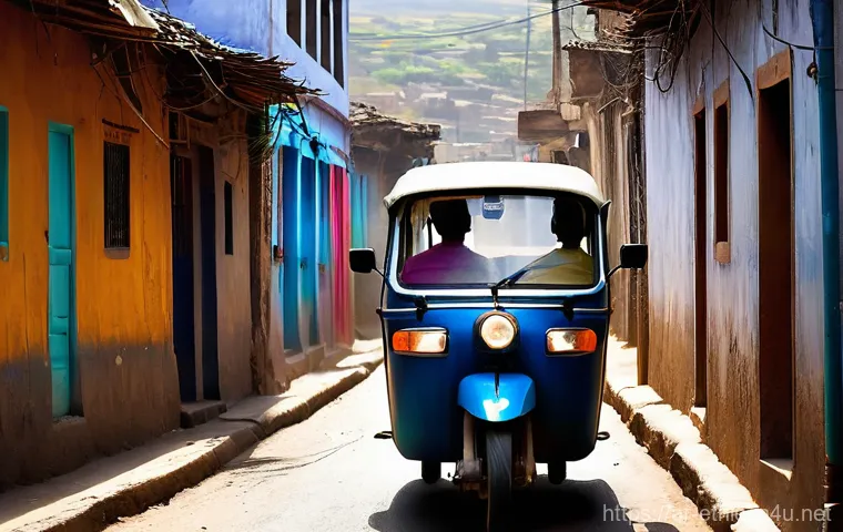 에티오피아 대중교통 이용법 - **A Lively Addis Ababa Street with a Yellow Taxi**
    "A bustling, vibrant street scene in Addis Ab...