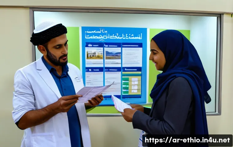 에티오피아 방문 시 필수 예방 접종 - A detailed scene of a Middle Eastern traveler consulting with a professional travel health specialis...