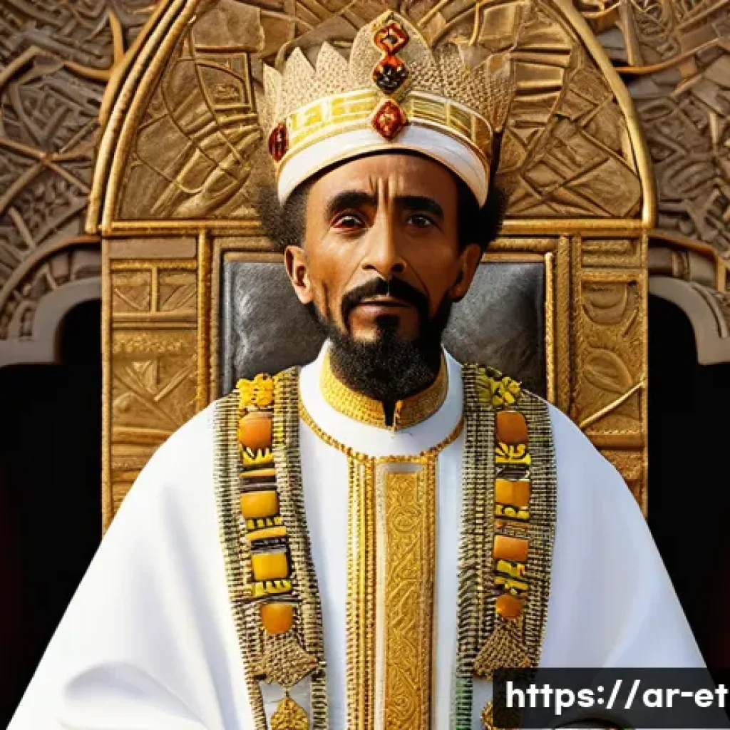 에티오피아 제왕 하일레 셀라시에 - A detailed portrait of Emperor Haile Selassie in traditional Ethiopian royal attire, featuring intri...