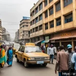 Home 19 에티오피아 치안과 주의사항 - A bustling street scene in Addis Ababa, Ethiopia during daytime, showing a diverse crowd of locals a...