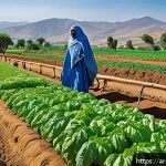 Home 23 에티오피아 농업 혁신 사례 - A vibrant Ethiopian rural farm scene showcasing smart irrigation technology in action: local farmers...